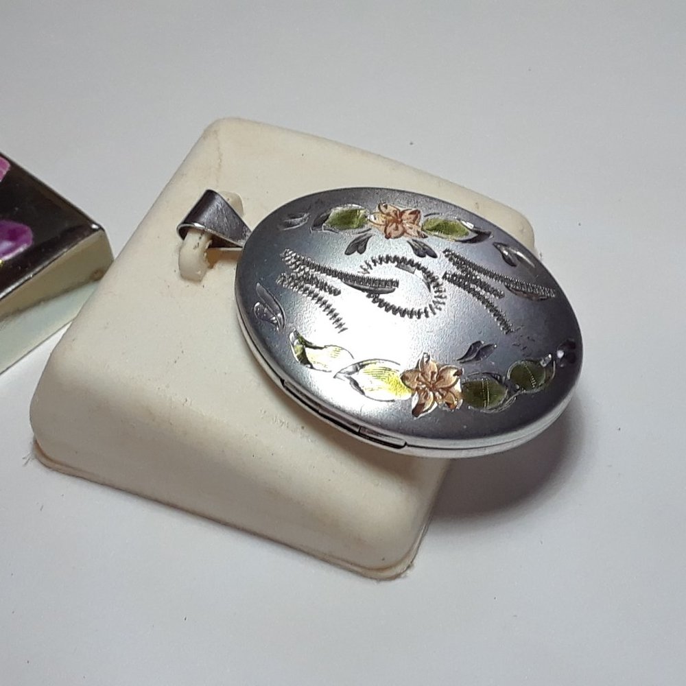 Locket w/MOM & Pink/Green Enamal 925 Pend#15858